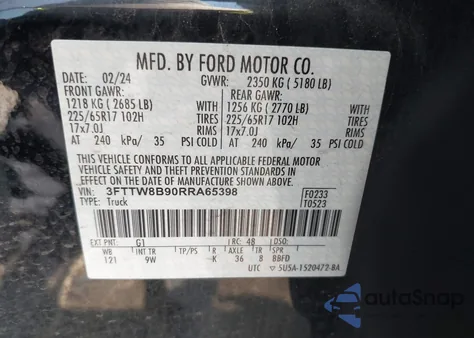 2024 Ford Maverick Xl z USA, uszkodzony, nr VIN 3FTTW8B90RRA65398